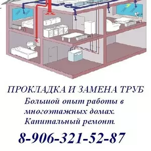 Монтаж,  замена,  прокладка труб отопления,  водопровода и канализации